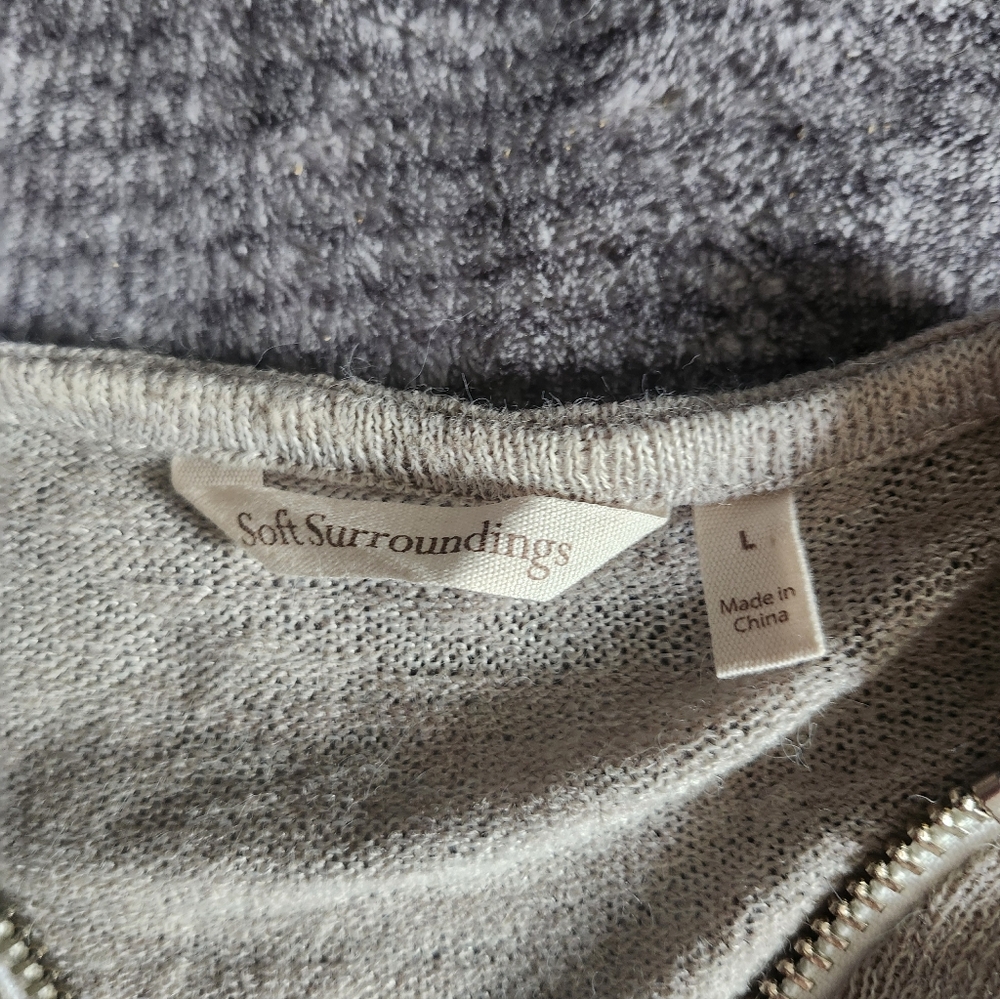 Soft Surroundings Valentina Zip Sweater Stone Sz Large Oversize Zipper Lite Knit